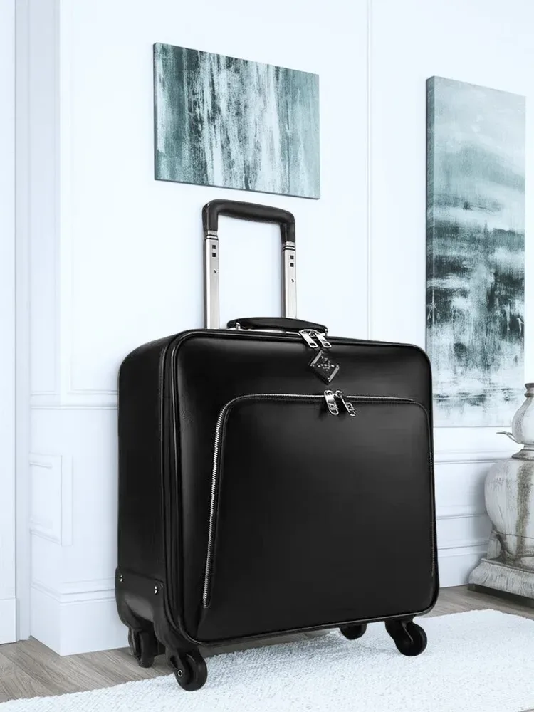 valise à roulettes en cuir véritable, bagage à main de 16 20 22 24 pouces avec 4 roulettes, valise de voyage d'affaires