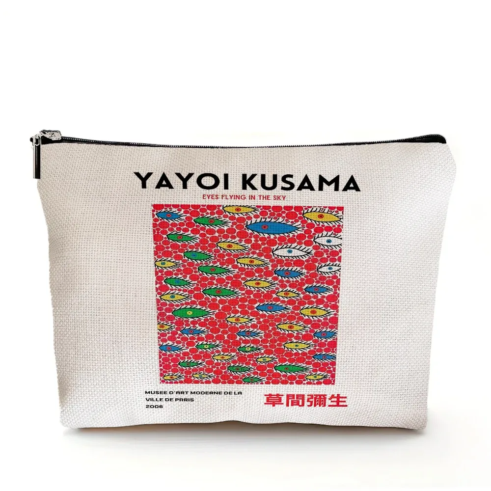 yayoi kusama pochette de maquillage japonais pop art à pois art design floral étui à cosmétiques mode dame beauté sac de rangement à la mode