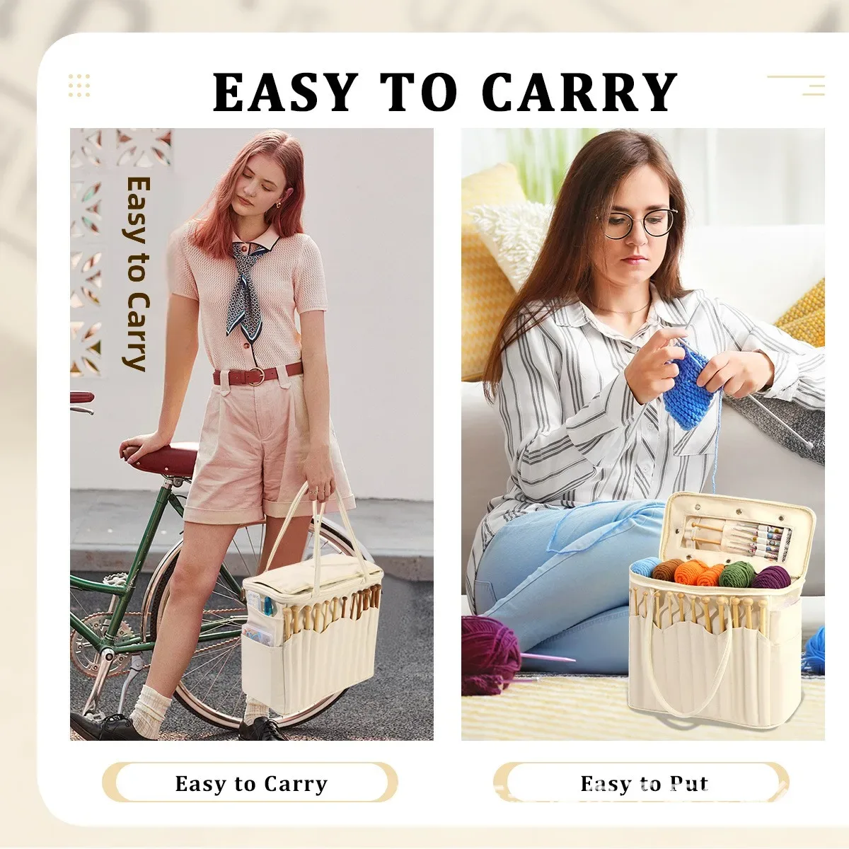 sac de rangement portable en toile pour outils de crochet, grande capacité, pour accessoires de crochet, organisateur moderne et polyvalent, indispensable pour les voyages
