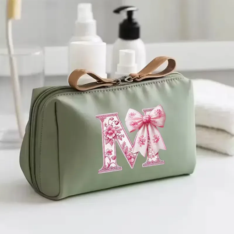 sac à main pour femme avec 26 lettres florales en forme de nœud, trousse de maquillage, sac de rangement, cadeau de la saison de la rentrée scolaire, saint-valentin, anniversaire