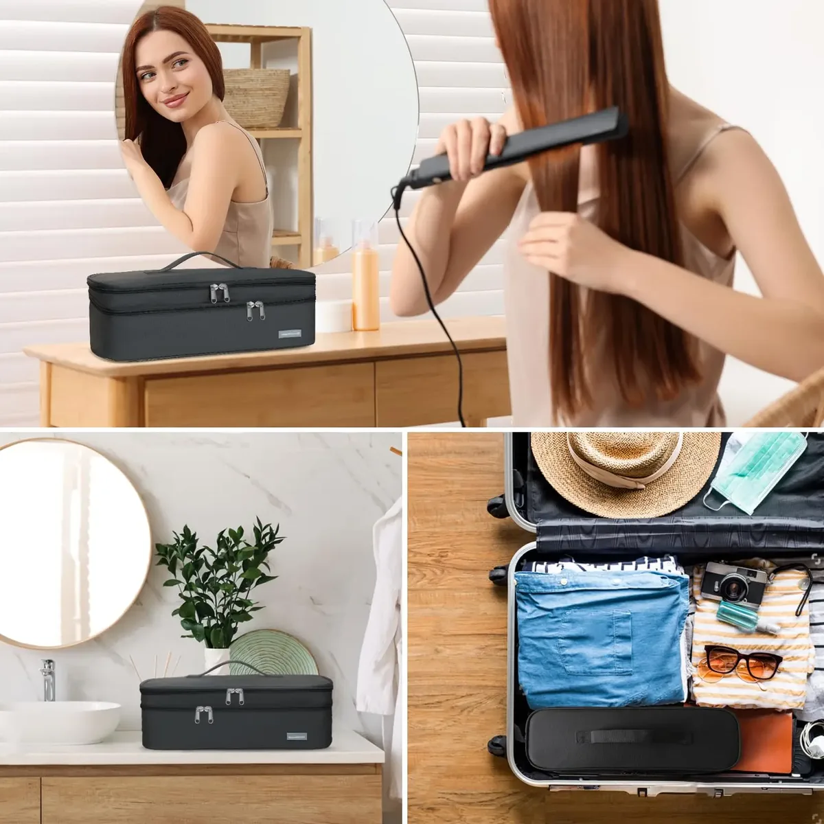 étui pour sèche-cheveux, sac de rangement portable pour outils de coiffure, boîte organisatrice double couche pour fer à boucler, pince et brosse, étui de transport