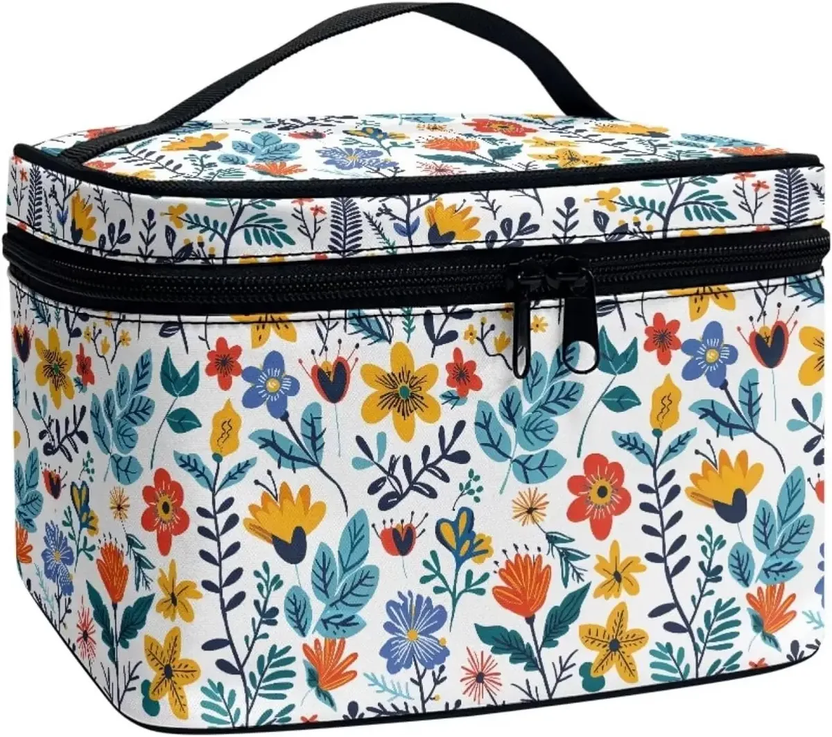 bronwn-trousse de maquillage portable avec fermeture à glissière, sac de toilette, fourre-tout pour cosmétiques, poudres imprimées, rétro, salle plus lente
