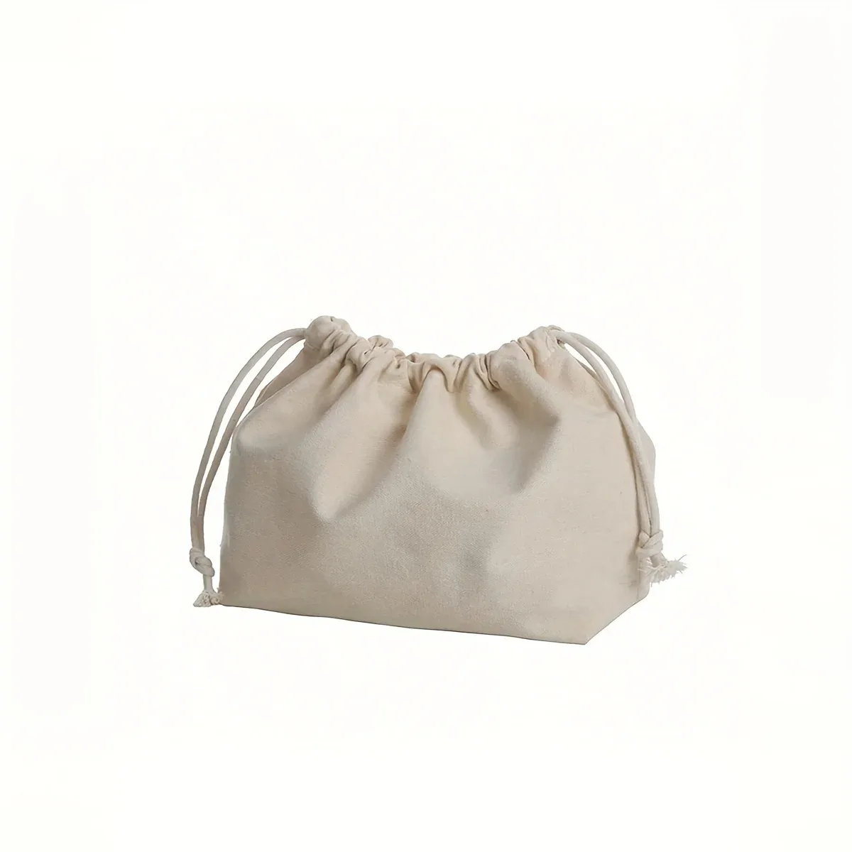 sac de rangement beige en polyester à double cordon de serrage, accessoire décontracté et organisateur de cosmétiques avec fermeture sécurisée pour l'organisation de la maison