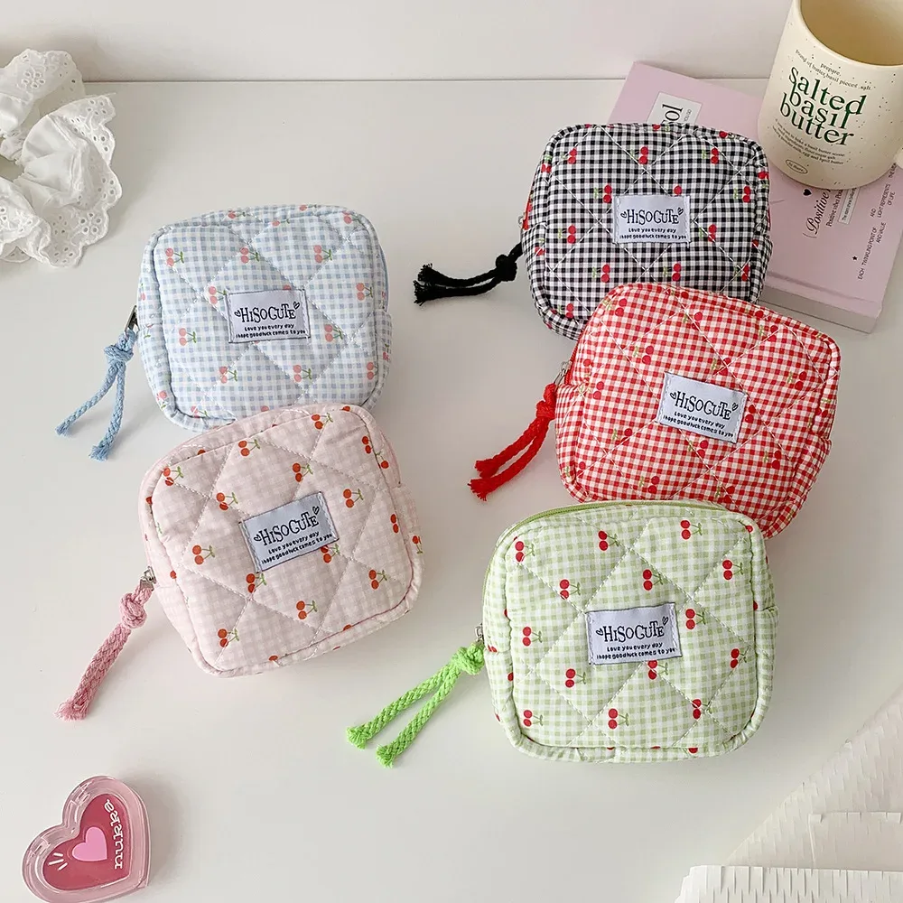 sac de maquillage carré ins fashion cherry, sac de toilette portable grande capacité pour filles, sac de rangement pour coton hygiénique, cadeaux pour femmes