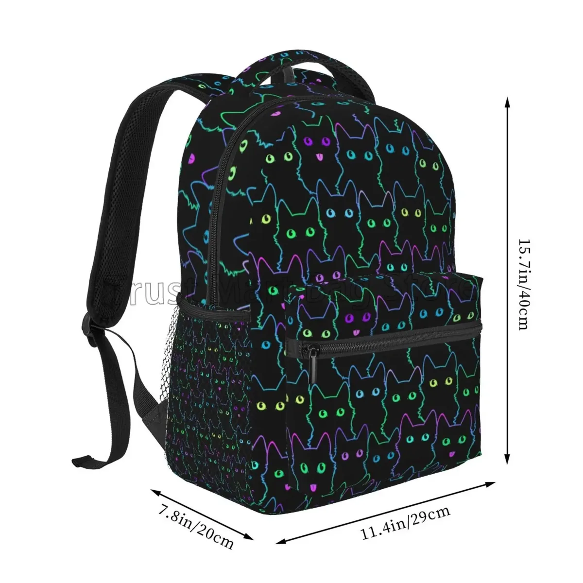sac à dos d'école de chats noirs de bande dessinée pour des femmes et des filles, sac à livres d'ordinateur portable durable, sac à dos décontracté, sac de jour léger, sac de voyage de randonnée, mignon