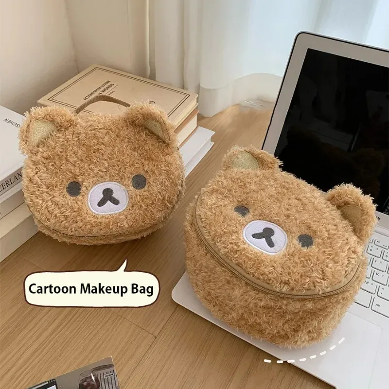 Grande Trousse de Maquillage Grande Capacité, Motif Ours Anime Relaxant, Étui Cosmétique pour Femmes, Pochette de Rangement pour Bijoux, Organisateur pour Filles, Sac à Main, Cadeau