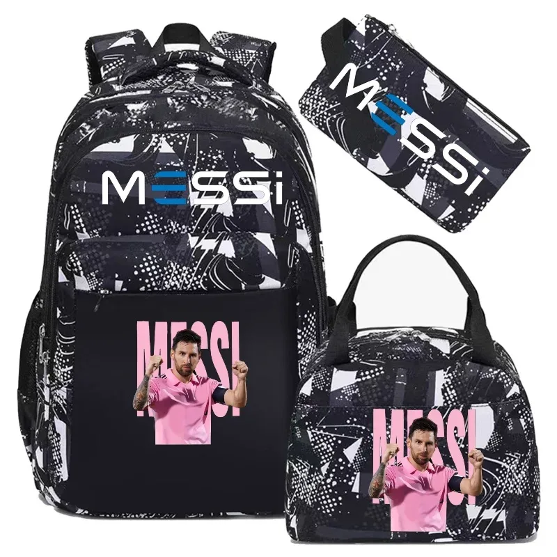 sac à dos de football messi, camouflage, pour étudiants, sac d'école pour ordinateur portable, sac à dos de grande capacité, pour femmes et hommes, loisirs, voyage, mochila 3 pièces