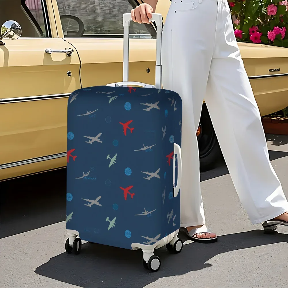 1 housse de bagage imprimée sur le thème des compagnies aériennes, pour bagages de 18 à 32 pouces ; accessoires de voyage anti-poussière et élastiques pour une protection efficace