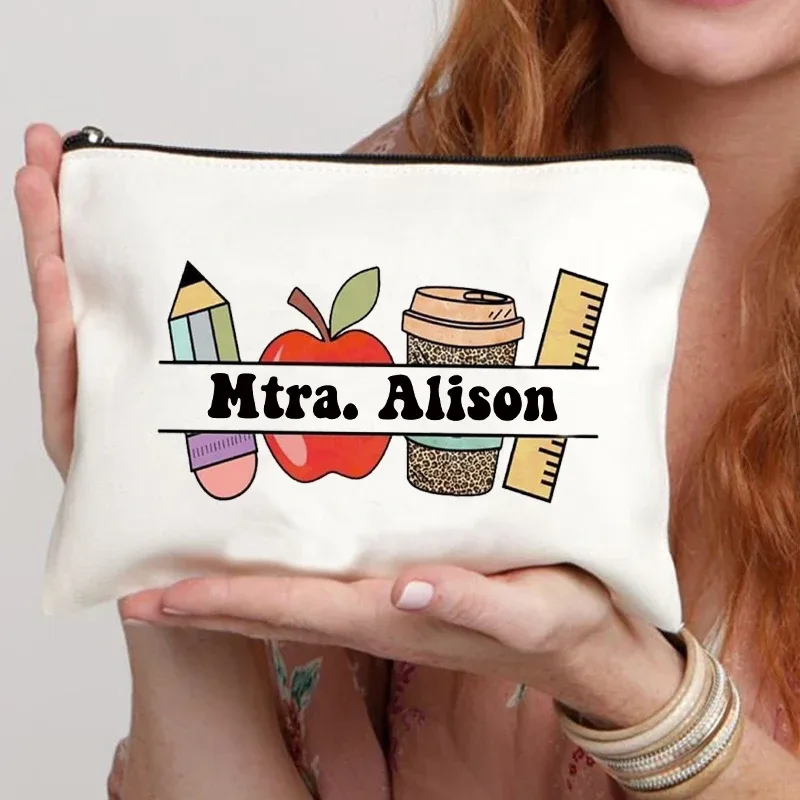 trousse de maquillage personnalisée avec nom de l'enseignant, sac à main pour femme, meilleur cadeau de graduation pour les enseignants, trousse à crayons, cadeau de retour à l'école