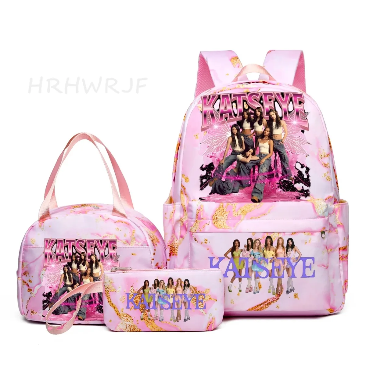 nouveau sac à dos katseye 3 pièces, dégradé rose, grande capacité pour adolescents, avec sac à bandoulière, idéal pour l'école et les voyages, pour usage quotidien