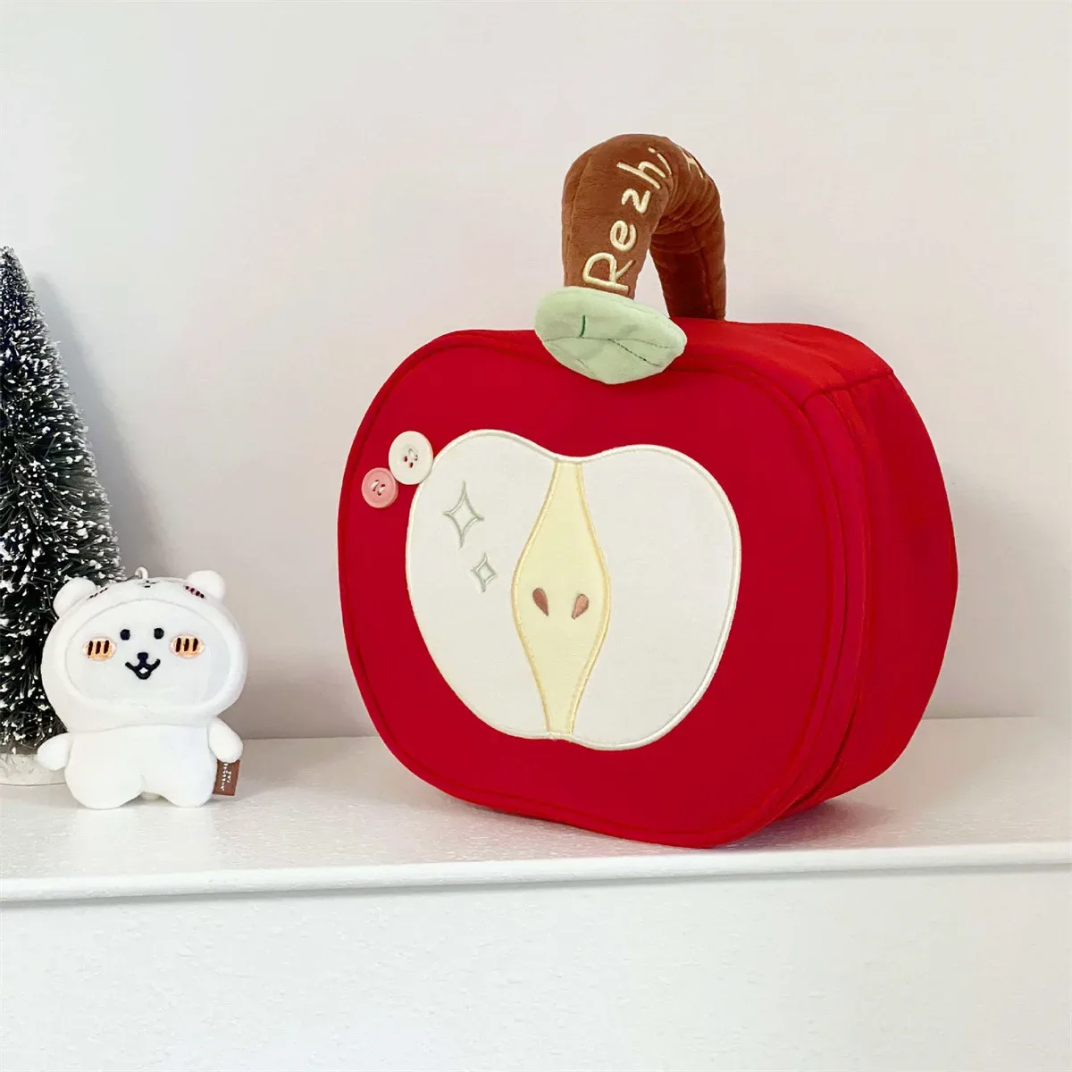 trousse de maquillage grande capacité pomme rouge mignonne, pochette cosmétique portable à main pour femmes, organisateur de voyage pour articles de toilette