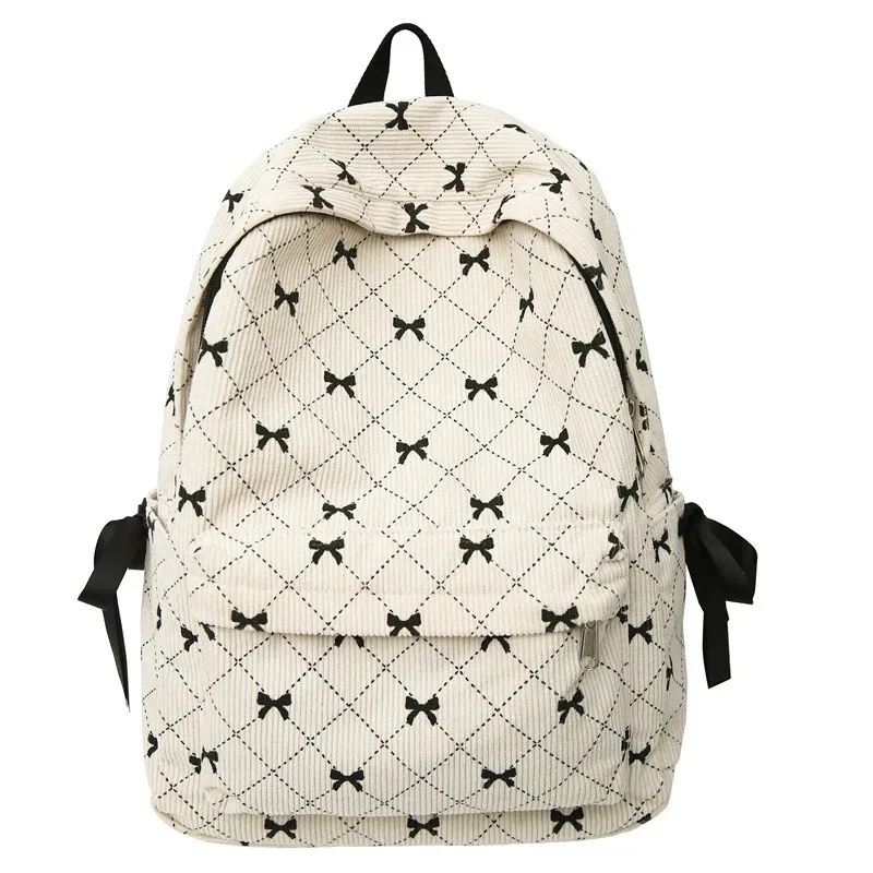 sac à dos avec nœud en velours côtelé pour étudiantes, pour lycéennes, joli sac à dos pour collège, automne et hiver