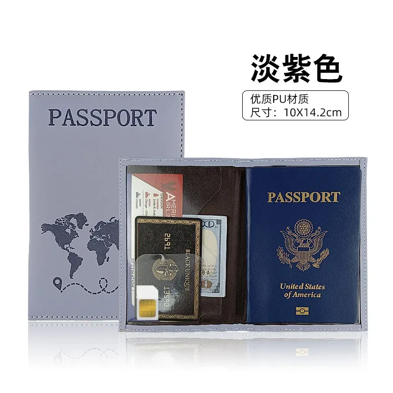 accessoires de voyage : étui de passeport en cuir imprimé carte, porte-billets d'avion, porte-cartes d'identité, protège-passeport