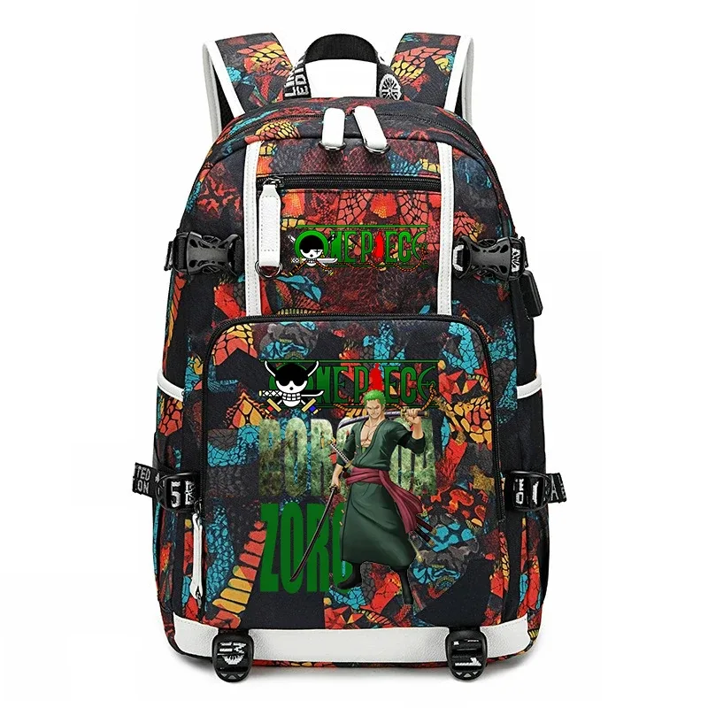 sac à dos d'école imprimé one piece zoro, sac à livres de grande capacité pour étudiants, pour enfants et adolescents
