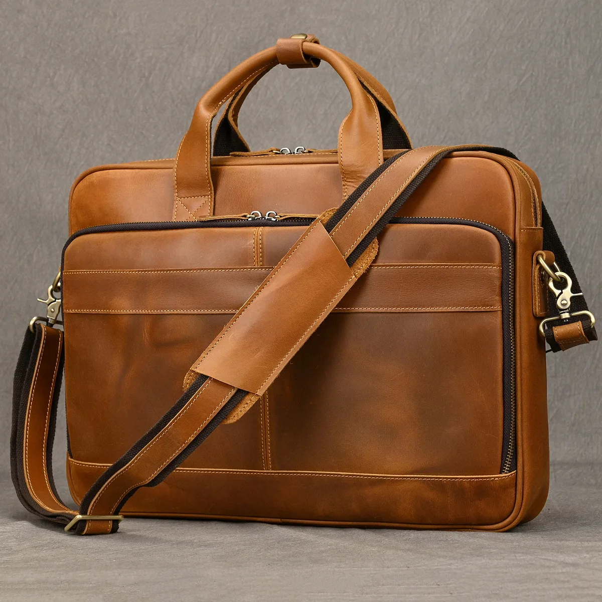 porte-documents rétro pour ordinateur portable, sacs à main en cuir véritable, sac d'affaires décontracté de 15.6 pouces, fourre-tout de travail quotidien pour hommes, sac pour documents