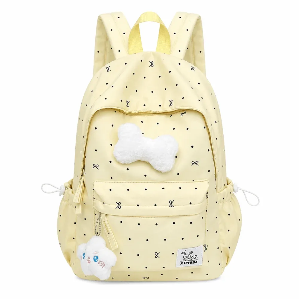 sac à dos léger et mignon à pois avec nœud, décontracté, pour étudiants, polyvalent, respirant, grande capacité, pour l'école et l'université