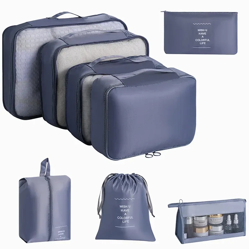 ensemble de rangement de voyage : sacs de rangement pour vêtements, chaussures, articles de toilette et maquillage, grande capacité, valise portable, sac de classification