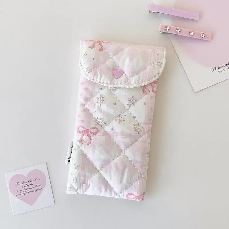 1 pièce trousse à stylos à motif floral et nœud, sac de rangement portable pour lunettes, trousse de maquillage de voyage grande capacité, pour étudiants et jeunes filles, cadeau