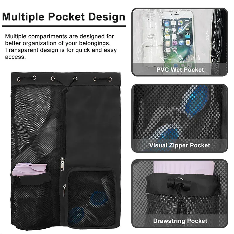 sac à dos de plage en maille avec poche étanche, sac de piscine à cordon, sac de natation imperméable, sac à dos de sport pour hommes et femmes