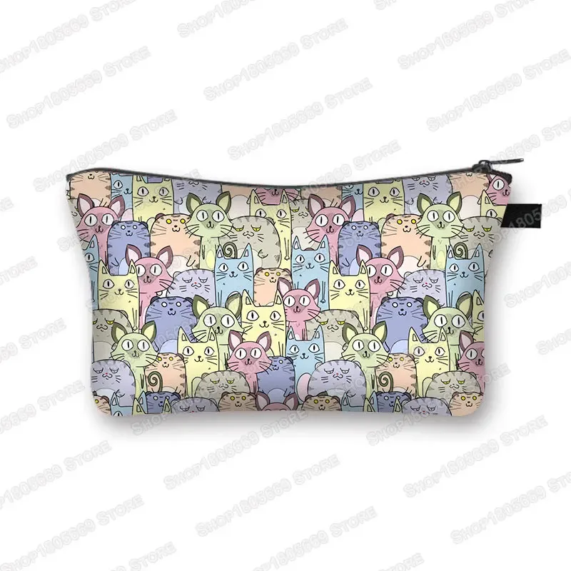 kawaii dessin animé chat chien trousse à cosmétiques mignon chaton chiot sacs de maquillage femmes sacs de toilette pochette rouge à lèvres pochette fille sac à cosmétiques