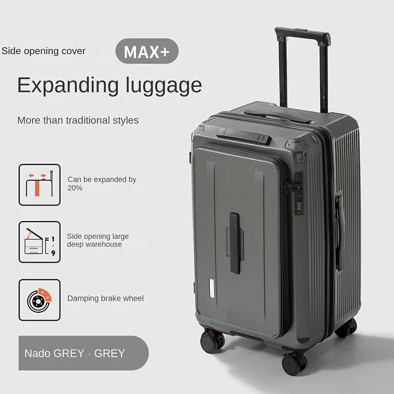 valise à ouverture latérale 28 pouces, grande capacité, extensible, valise à roulettes épaissie 24/26 pouces, valise cabine 20 pouces avec 5 roues