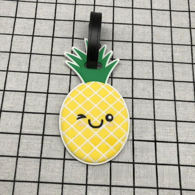 étiquette de bagage en silicone de dessin animé de fruits pour femmes/hommes, porte-adresse d'identification de valise, étiquette d'embarquement, accessoires de voyage portables