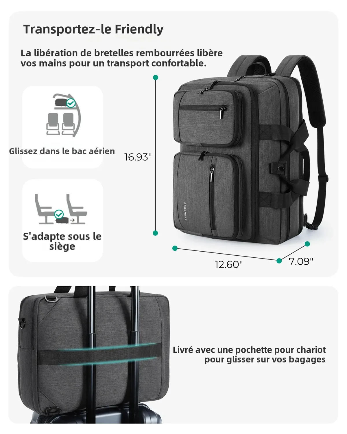 bagsmart-sac pour ordinateur portable 3 en 1 pour homme, sac à dos hydrofuge, étui pour bombes informatiques, 17.3 en effet, sac lancé pour ordinateur portable, sac de voyage d'affaires