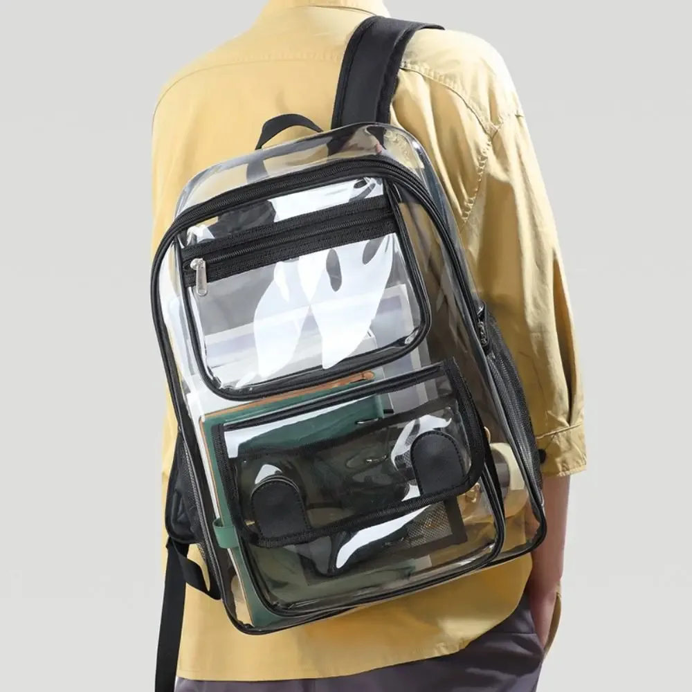 sac à dos transparent de grande capacité, imperméable, en pvc, avec fermeture éclair, portable, visible, pour le sport en plein air et les voyages.