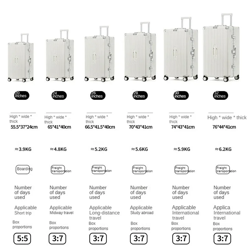 valise de voyage de grande capacité de 32 pouces, valise de voyage à cadre en aluminium et pc épaissi de 20 à 30 pouces, bagage à roulettes avec mot de passe tsa 3:7