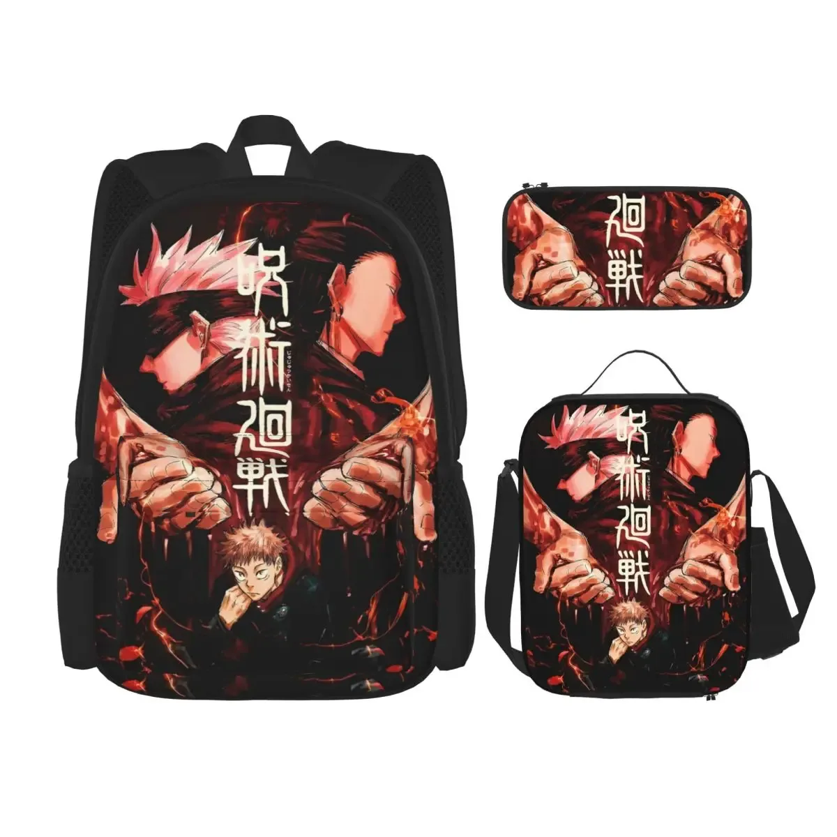 3pecs/ensemble ryomen sukuna sac à dos pour étudiant retour à l'école jujutsus kaisens anime lycée sac en toile sac à déjeuner trousse à crayons