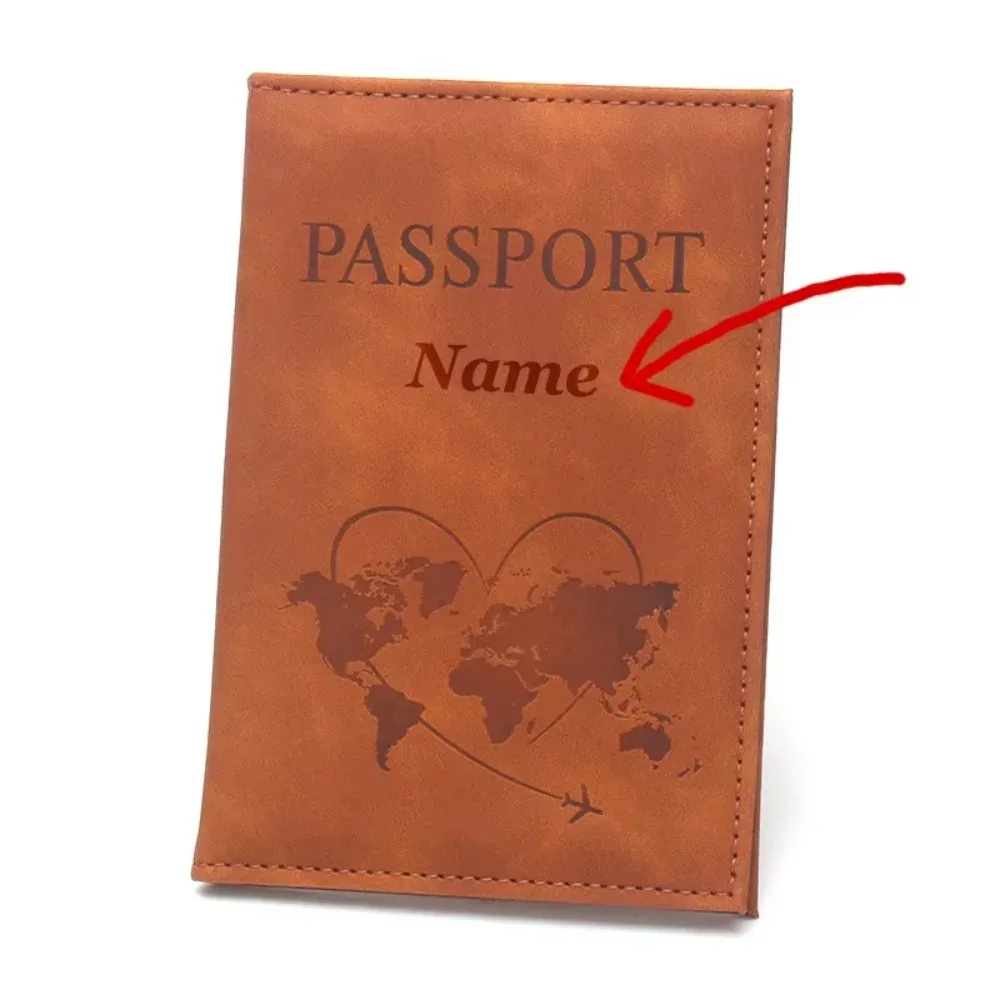 porte-passeport personnalisé avec nom et motif adorable de chiot de dessin animé, pochette de voyage portable à motif avion minimaliste