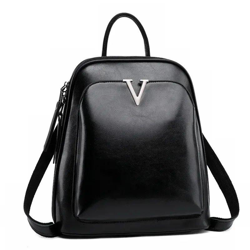 sac à dos en cire d'huile pour femmes, sac à bandoulière simple simple mode, sac à dos d'école, sac de jour en cuir véritable, nouvelle collection
