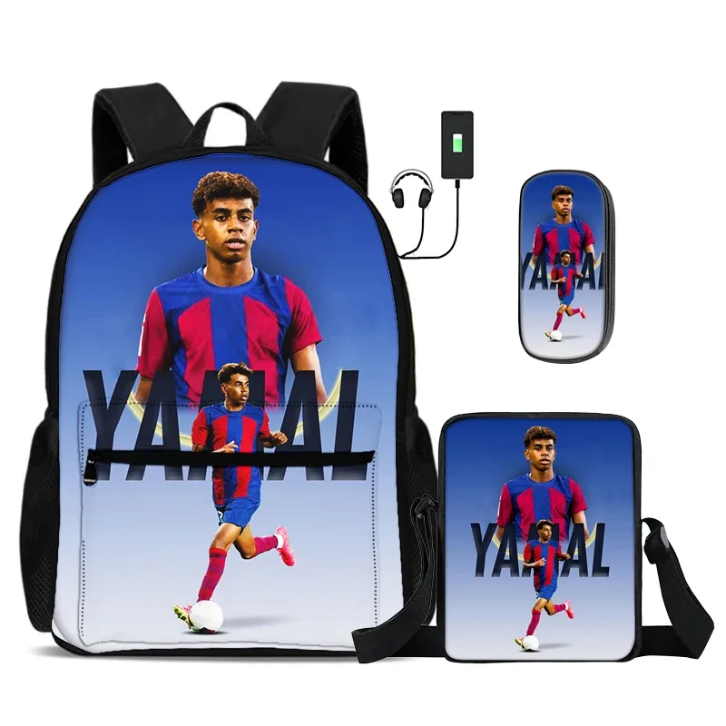 ensemble de 3 sacs à dos scolaires pour enfants avec sac à bandoulière et trousse à crayons, sac à dos l-lamin yamal avec interface usb