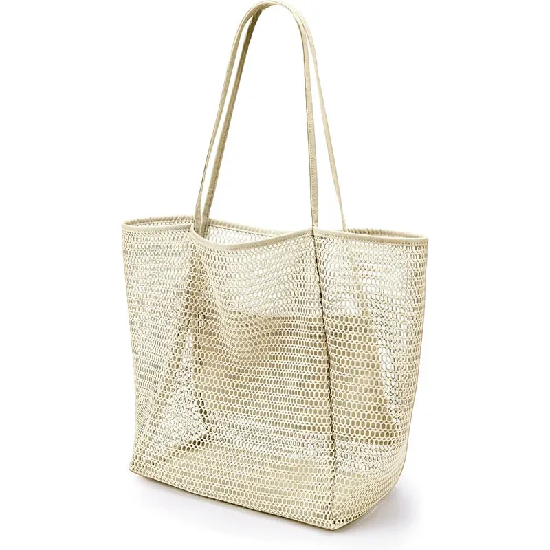 sac fourre-tout en maille de nylon pour femme, sac fourre-tout décontracté, sac à bandoulière pliable pour la plage, le pique-nique, les vacances