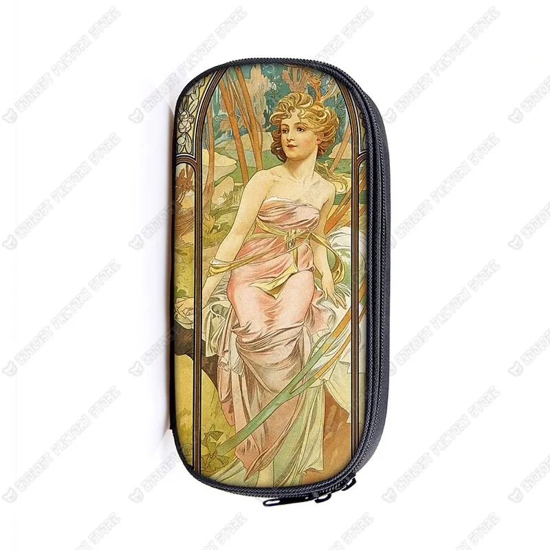 trousse de maquillage imprimée par alphonse mucha, trousse de maquillage pour femme, trousse de maquillage pour adolescent, étuis à crayons, étuis à cosmétiques