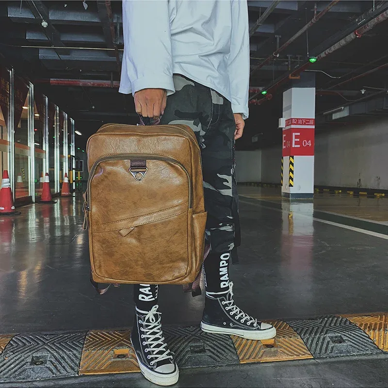 hommes sac à dos en cuir pu sac à dos grands sacs à dos d'ordinateur portable mâle mochilas cartable décontracté pour adolescents garçons sac à dos de haute qualité