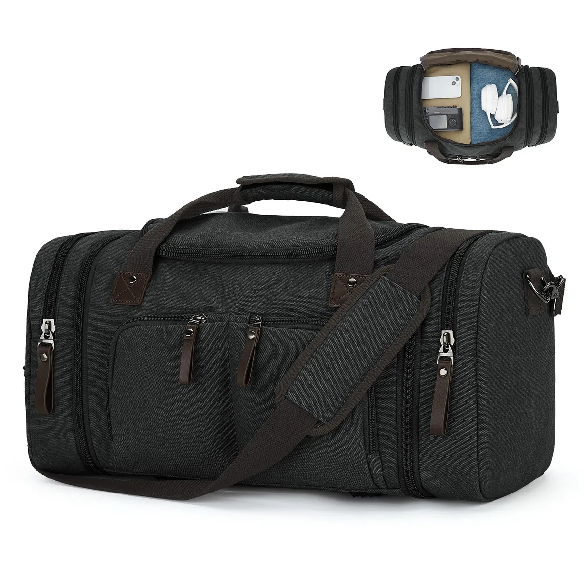 sac de voyage en toile pour hommes - sac de week-end extensible, bagage à main pour la salle de sport, les courts séjours, sac de voyage pour hommes et femmes