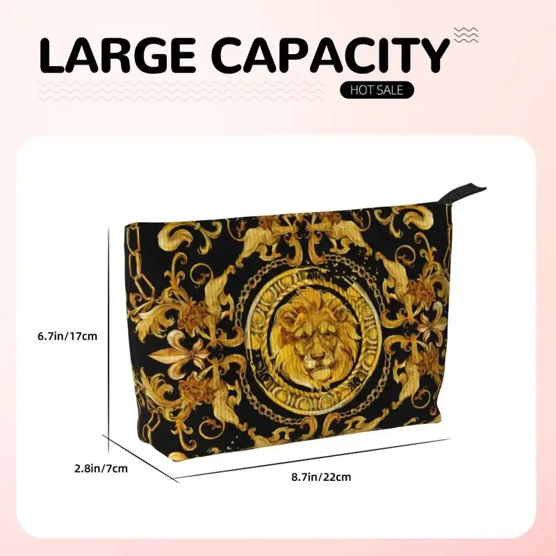 sac à cosmétiques imprimé lion doré pour femmes, trousse de maquillage de grande capacité, étui de rangement, trousse de toilette de rangement de beauté