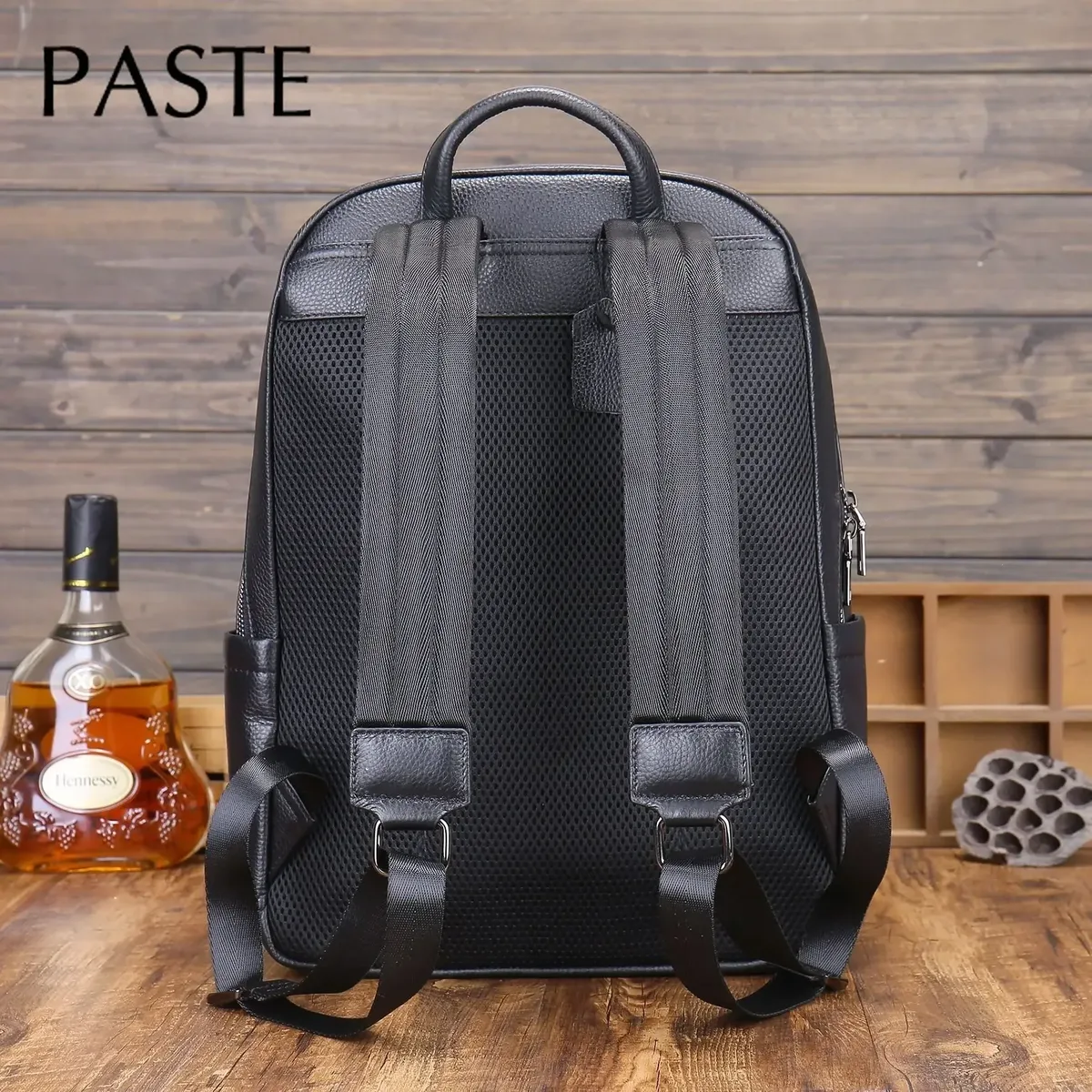 sac à dos simple en cuir de vache pour homme, noir, grande capacité, nouveau style, 15.6 pouces, pour le travail au bureau