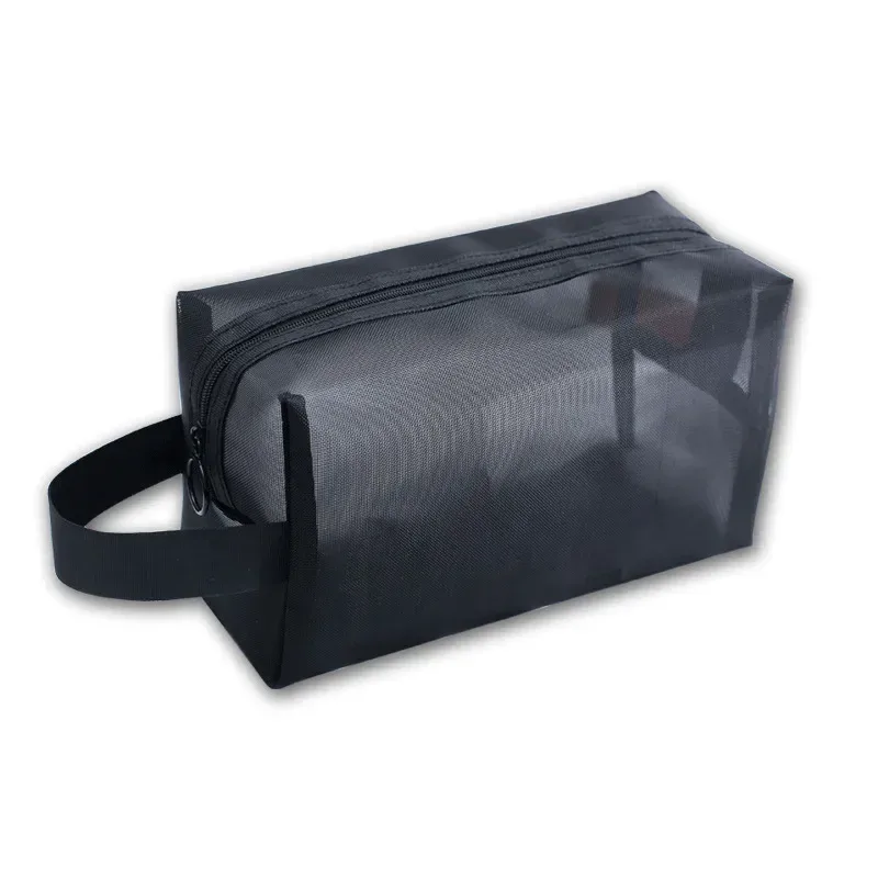 trousse de maquillage noire transparente pour femme, trousse de toilette et cosmétique, ensemble de poudres en maille, petite et grande, voyage