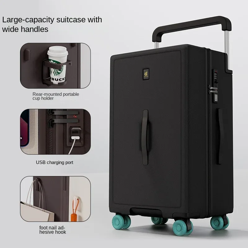 valise multifonctionnelle ko-ku avec porte-gobelet, 20-28 pouces, poignée télescopique large, grande capacité, fermeture éclair anti-explosion.