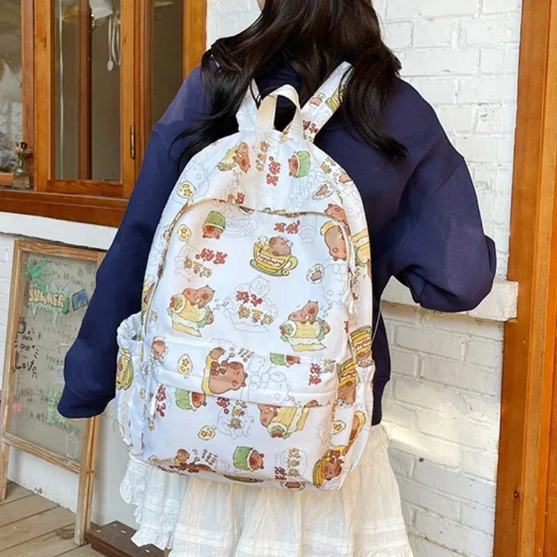 kawaii dessin animé capybara sac à dos drôle grande capacité capybara sac d'école étudiant pochette d'ordinateur sac à dos scolaire pour étudiant