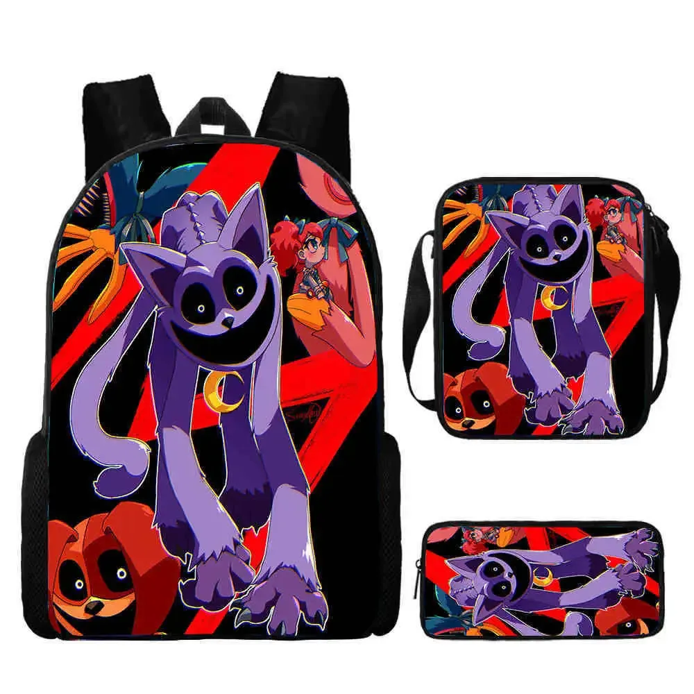 ensemble de sac à dos d'école smiling 3d critters avec sac à crayons, sacs initiés, grande capacité, dessin animé, jeu d'amine, sac à dos pour enfant, 3 pièces