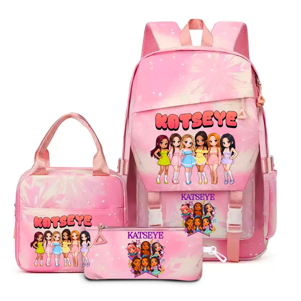 katseye musique sacs à dos 3 pièces ensembles femmes hommes lycée sacs toile kawaii adolescents sac à dos pour ordinateur portable dessin animé livre sacs yk2