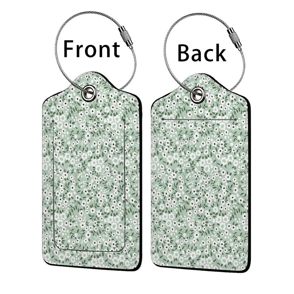 étiquette de bagage d'affaires en cuir imprimé de belles fleurs, étiquette d'adresse de valise, étui d'embarquement de bagages, clip d'adresse d'identification de nom