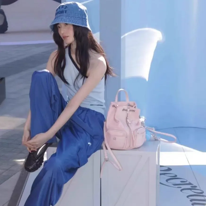 sac à dos à chaîne unique, sac à dos créatif coréen multi-poches avec fermeture éclair