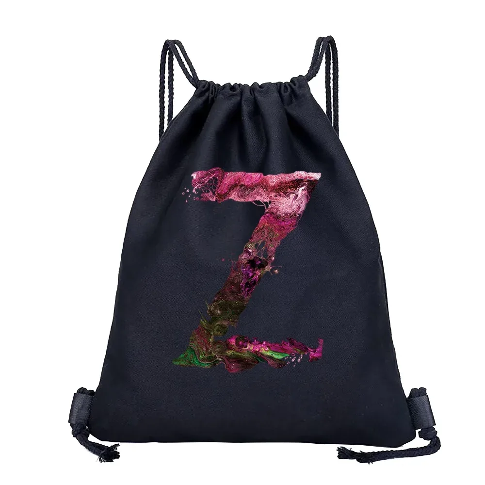 sac à dos avec cordon de serrage imprimé avec 26 initiales, sac de voyage léger et portable pour la plage, le sport, sac multifonctionnel pour articles divers