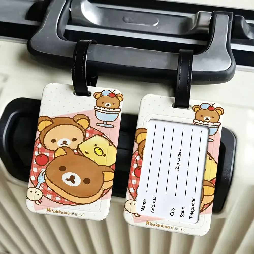 étiquette de bagage de voyage r-rilakkuma mellow-comfy, couverture de carte d'information en pvc, marqueur de nom anti-perte pour sac à dos