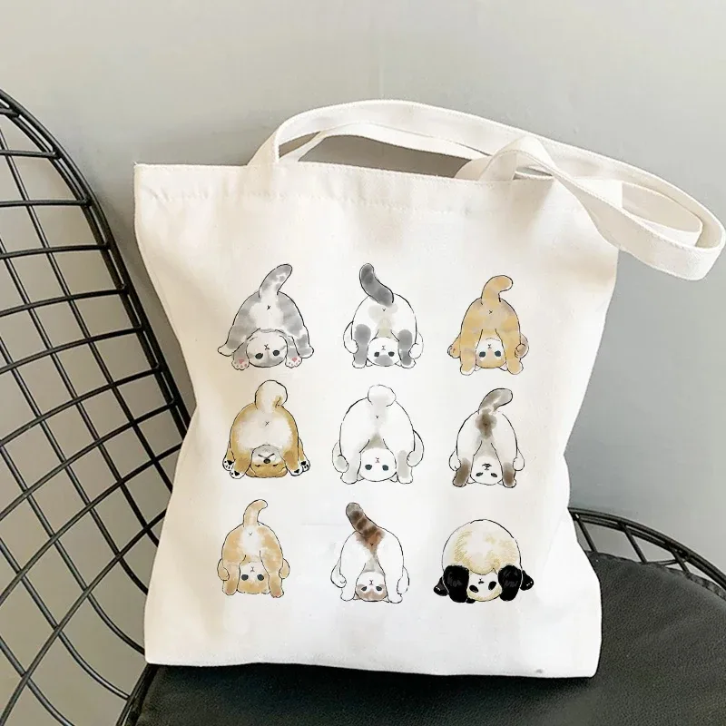 sac kawaii sac blanc sacs porté épaule sacs à provisions sacs à bandoulière en toile pour filles, sac de shopping à la mode, kawaii chats animaux mignons, sac de shopping, fourre-tout décontracté