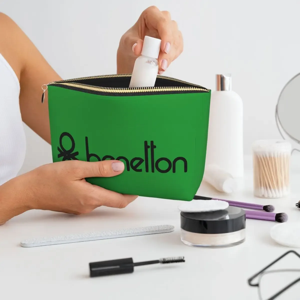 Sacs à cosmétiques pour femmes, couleurs unies de Benetton, pochette de rangement de maquillage de voyage, boîte de rangement de toilette, Kit Dopp